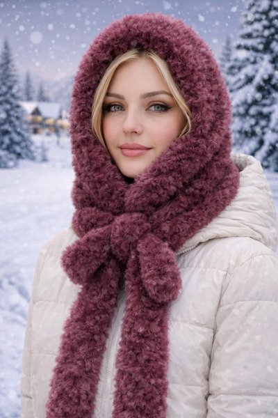 TULEK Burgundy Balaklava Scarf Beanie – Soft Rabbit Yarn – Unisex Winter Neck...