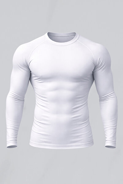 FitVult Baskısız Beyaz Compression Likralı Vücuda Yapışan Body İçlik Tişört U...