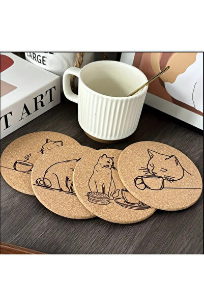 esdekor Coffeecat-2Pcs 2 Pieces Creative Soft Cork Coasters, Unique Handmade