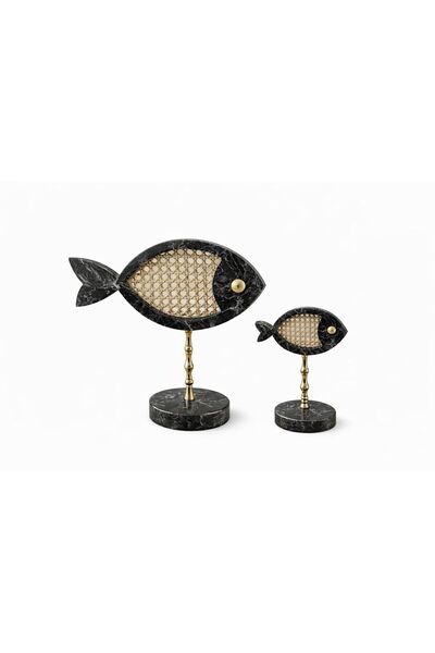 Modestmar Nero Hazeran Balık Biblo Seti (2’li) – Siyah Mermer & Pirinç Ayaklı