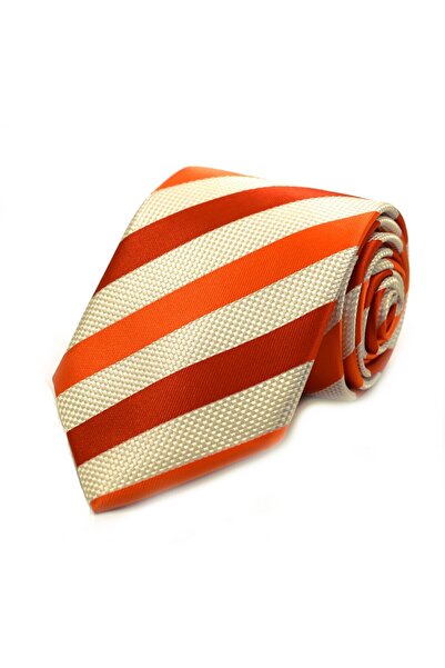 Sade Kravat ربطة عنق مخططة منسوجة خاصة باللون البرتقالي والأبيض 31659 برتقالي
