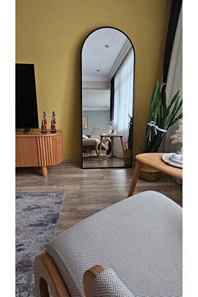 UĞURLU HOME 180x70 cm Siyah Metal Çerçeveli Oval Üst Boy Aynası | Ayaklı & Du...