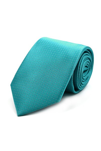 Sade Kravat Turquoise Blue White Special Woven Small Dot Tie 32267 Turquoise