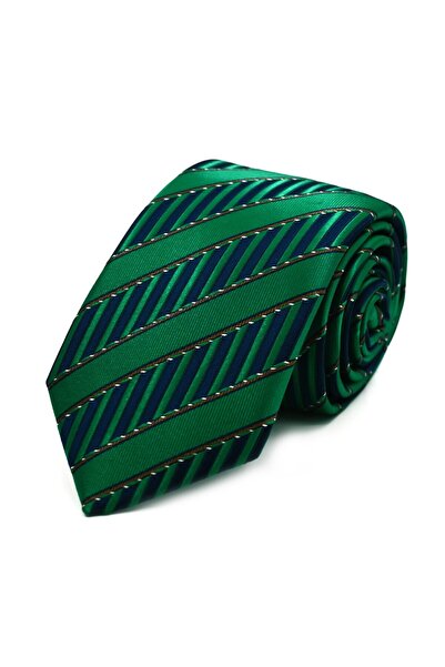 Sade Kravat Green Navy Blue Brown Special Woven Special Striped Tie 32345 Green