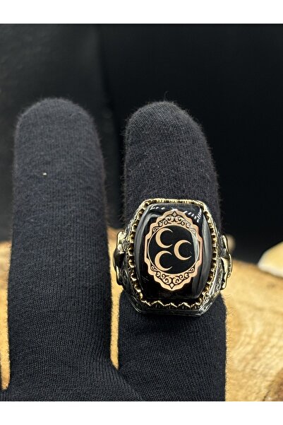 BİRİNCİHANE Erkek Zirkon Taşlı 3 Hilal Modeli 925 Ayar Gümüş Yüzük – El İşçil...