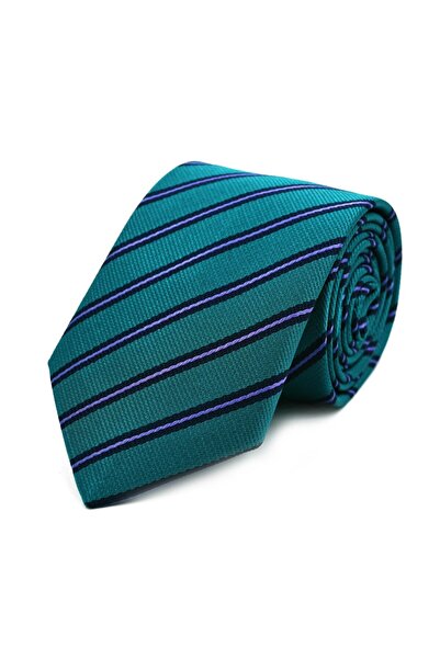 Sade Kravat ربطة عنق مخططة باللون الأزرق الفيروزي والأزرق الداكن 32185 فيروزي