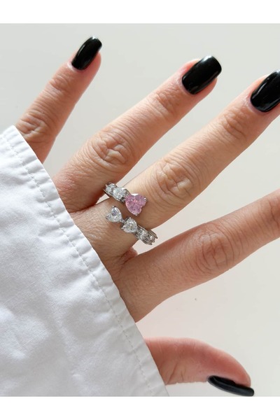 CHARMLUCKY BAGET TAŞ KALP-KALP SARMAL YÜZÜK(AYARLANABİLİR)