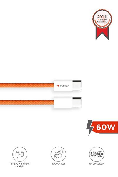 Torima Şarj Kablosu Type-C to Type-C Hızlı Şarj Ve Data Kablo U25 Turuncu