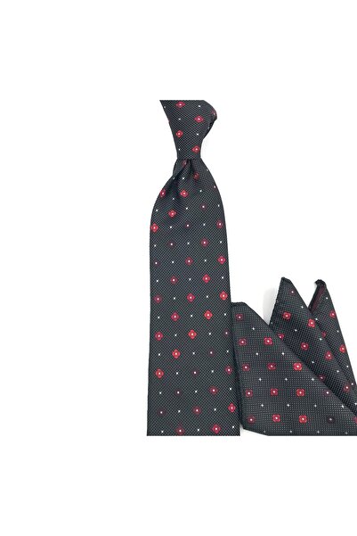 Sade Kravat Black Claret Red White Small Patterned Tie 32553 Black