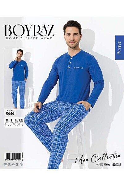 BEYAZTOPTAN Men's Cotton Plaid Buttoned Collar Pajama Set