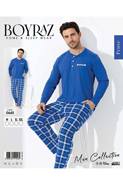 BEYAZTOPTAN Men's Cotton Plaid Buttoned Collar Pajama Set