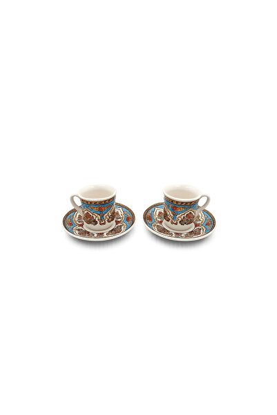 Generic Traditional Turkish Coffee Set for 2 People with Patterned Cups & Mat...