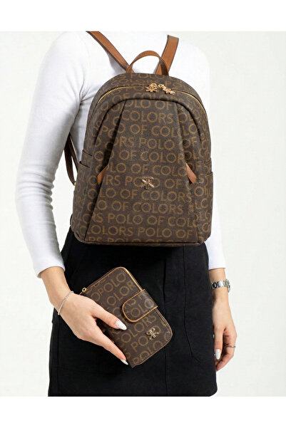 Çanta Trend Polo of Colors Brown Tan Women's Multi-Compartment Backpack and W...