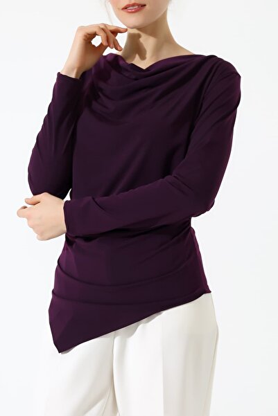 Sabr Sandy Degaje Yaka λεπτομέρεια με σούρες Ασύμμετρη Μακρυμάνικη Μπλούζα – ...