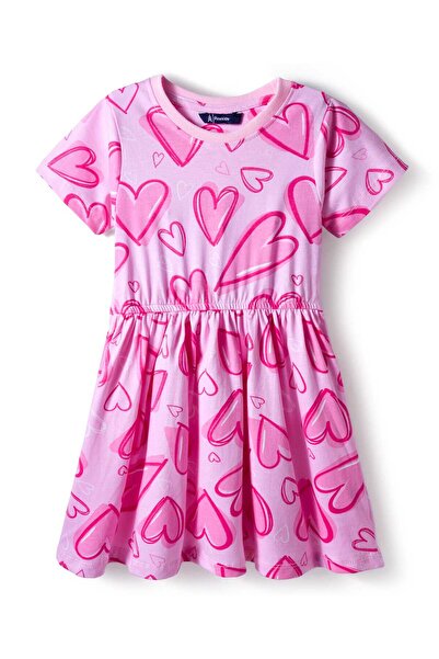 Pine kids Cotton Knit Half Sleeves Frock with Heart Print - Pink