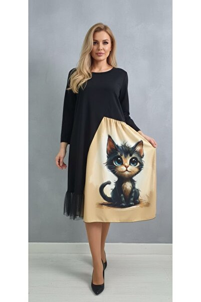 MAXORA SHOP Fantasy Dress with Colorful Prints and Lace Trim