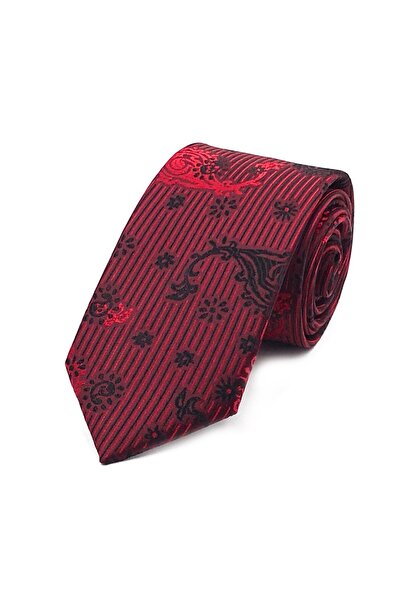Sade Kravat ربطة عنق حمراء سوداء مزخرفة بنمط الشال 31123 أحمر