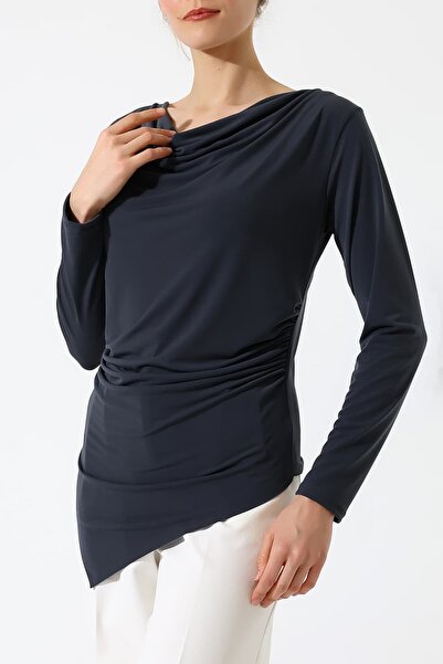 Sabr Sandy Degaje Yaka Ruched Detail Asymmetric Long Sleeve Blouse – Casual &...