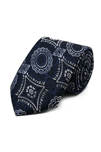 Sade Kravat ربطة عنق منقوشة خاصة باللون الأزرق الداكن والأبيض 32224 باللون ال...
