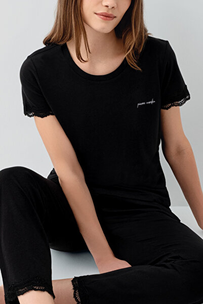 Pierre Cardin Women's Black Lace Detailed Short Sleeve Home Wear Set Vr.P9.1....