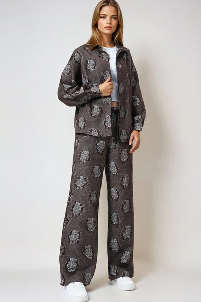 Trend Alaçatı Stili Women's Brown Tasseled Oversized Shirt and Elastic Waist ...