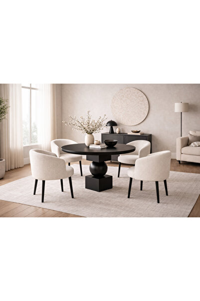 Trihome Masif Ahşap Yuvarlak Yemek Masası | Top Ayaklı Özgün Tasarım | Modern...