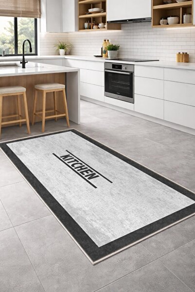 VOPTEKS Gri Halı Mutfak Halısı Makinede Yıkanabilir Halı Kaymaz Taban Halı