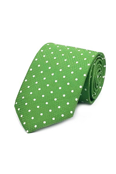 Sade Kravat Green White Special Woven Dotted Silk Tie 31087 Green