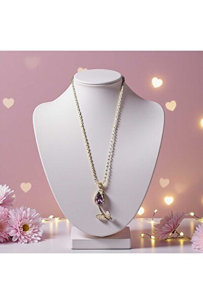 KUŞ TÜYÜ STORE Lale Figürlü Taşlı Kolye / Zarif ve Işıltılı Tasarım / Şık & A...