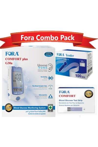 FORA جهاز مراقبة نسبة السكر في الدم Comfort Plus G30a مع 100 إبرة وخز و50 شري...