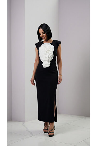 ALFUDO Moda Collection Women's Contrast Appliqued Slit Sleeveless Long Evenin...