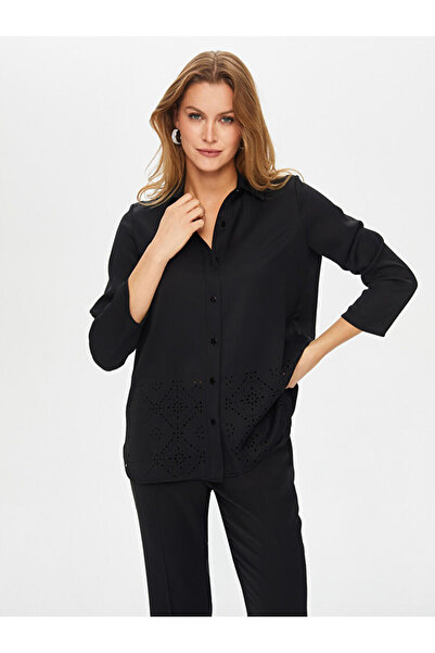 Faik Sönmez Детайлна елегантна туника с дълги ръкави и ажурна бродерия US26TN...