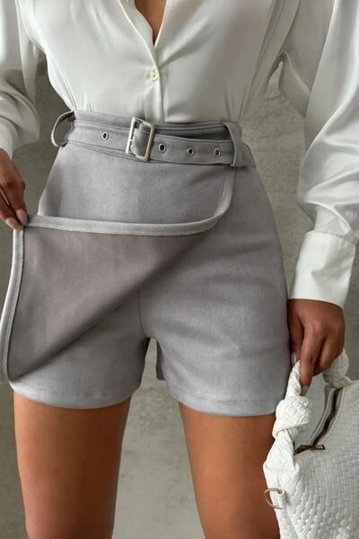 aura7 collection Belted Gray Suede Short Skirt