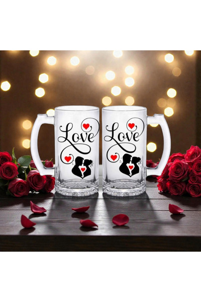 LADİJİTAL BASKI ÇÖZÜMLERİ Printed Transparent Beer Cups for Lovers Valentine'...