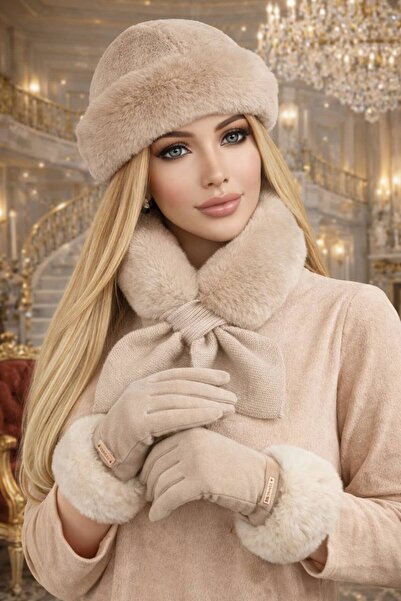 Yeşilmoda Women's Furry 3-Piece Winter Set – Hat, Scarf, and Gloves |   Soft ...