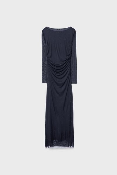 Stradivarius فستان ميدي من التول مرصع بأحجار الراين