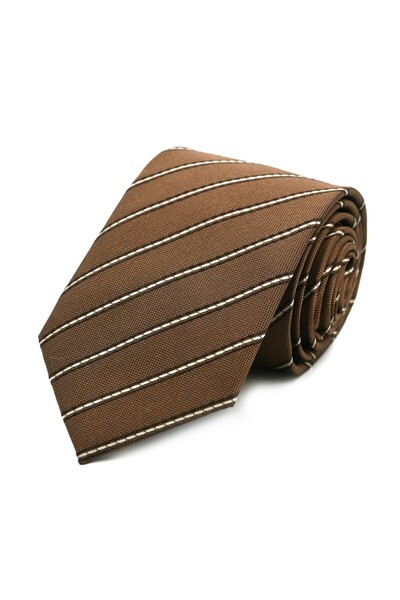 Sade Kravat Kahve Krem Çizgili Kravat 31591 Kahve