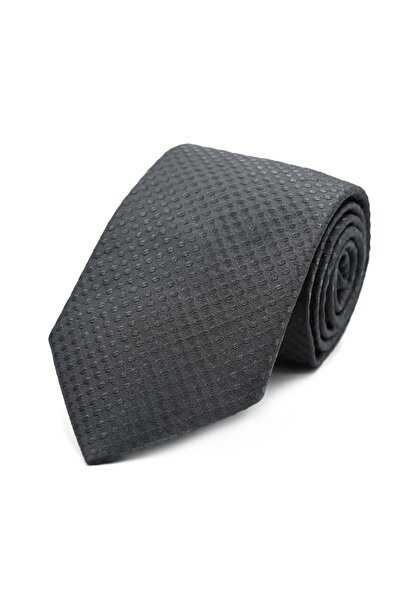 Sade Kravat Lead Gray Small Patterned Plain Silk Tie 32689 Gray