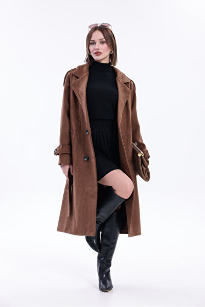 mooishan Women's Regular Fit Black Buttoned Long Cashmere Coat New Season - 2026