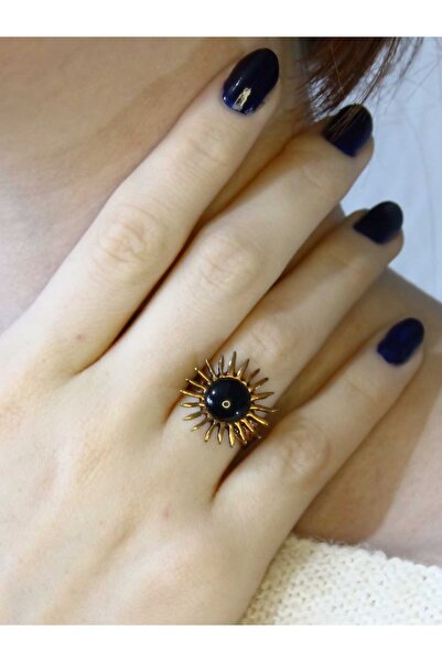 esha Natural Stone Onyx Natural Stone Antique Sun Model Women's Adjustable Ri...