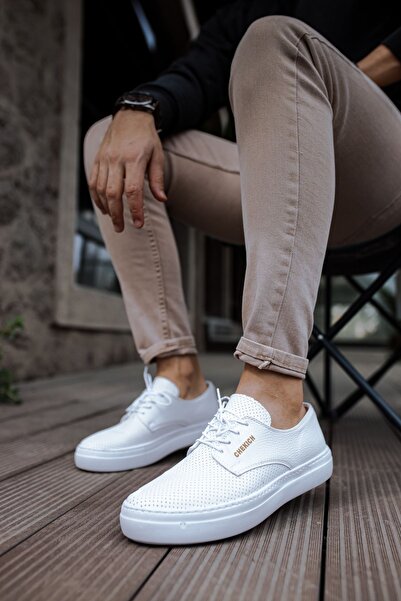 Mhoda Shoes حذاء RLX-061 Rex الكلاسيكي للرجال برباط يومي من الجلد CBT - أبيض