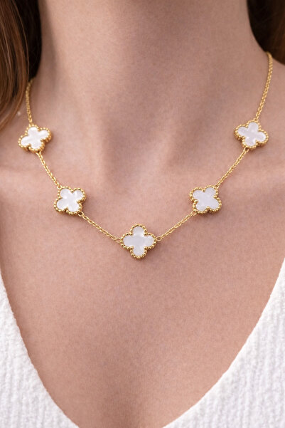 charmove ile kendinizi şımartın Gold Color Minimal Clover Pattern Steel Necklace