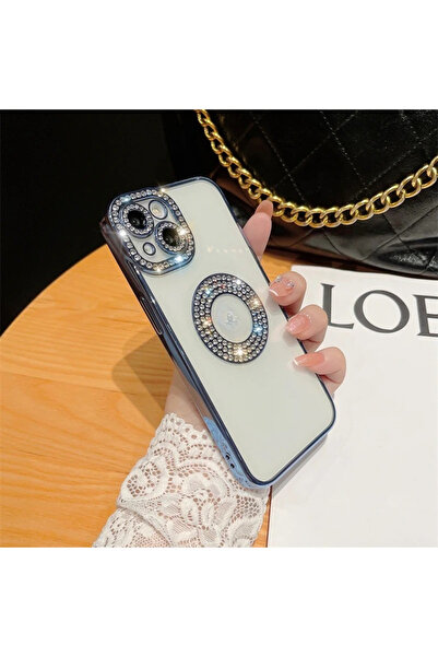 OME حافظة شفافة مفتوحة بشعار حجر الراين متوافقة مع iPhone 16 مع إطار ملون