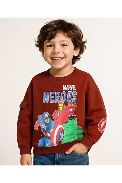 Babyhug Marvel Terry Knit Drop Shoulder Full Sleeve Sweatshirt Avengers &Pock...