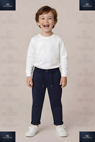 SS SİNSER Pantaloni stil băieți cu talie elastică din lycra și tiv pliat