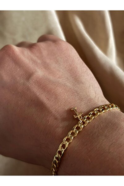 bijoux uniques سوار ذهبي من الفولاذ على شكل حرف T