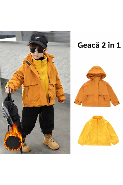 kizu Geacă de iarnă 2 în 1 – geacă călduroasă impermeabilă cu glugă și strat ...