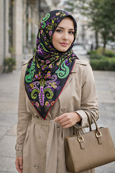 VİZYON Siyah %100 İpek Tivil Eşarp