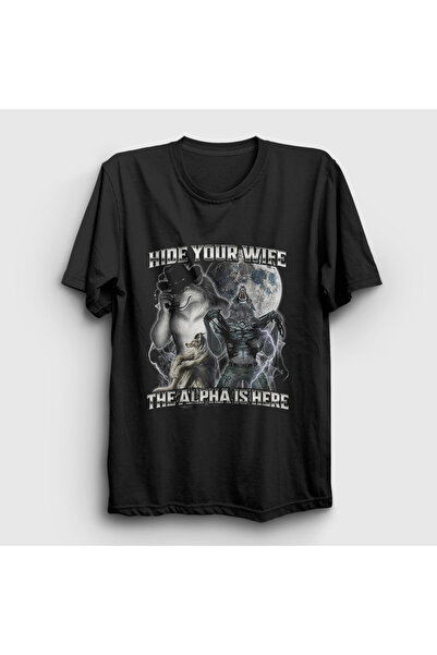 Presmono Unisex Black Hide Your Wife the Alpha Is Here T-Shirt 592007Tt