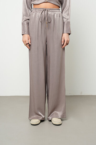 Orfeo Negro Γυναικείο άνετο φόρμαλ σετ σατέν χρώματος βιζόν παντελόνι palazzo